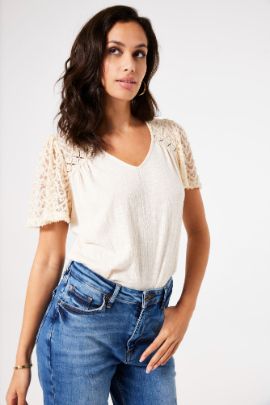 Garcia T-shirt ruche mouw offwhite s40008