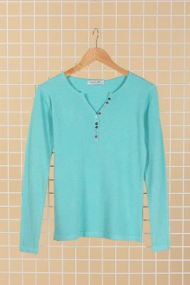 House of Smits T-shirt brei knoopjes aqua eftd1272