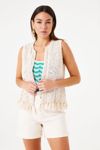 Garcia Gilet gehaakt offwhite f50023