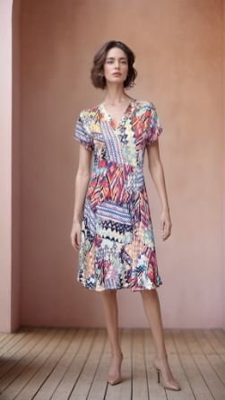House of Smits Jurk km print zalm pf1857