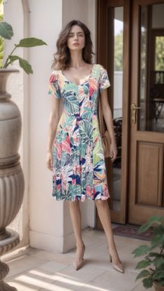 House of Smits Jurk km print lindegroen pf1851
