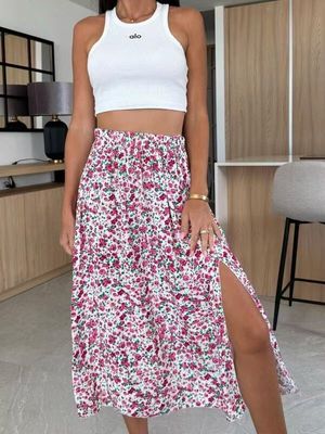 House of Smits Maxi rok split rose p2587 House of Smits Maxi rok split rose p2587