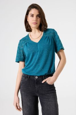 Garcia T-shirt broderie petrol g50203 Garcia T-shirt broderie petrol g50203
