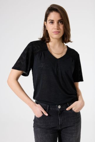 Garcia T-shirt broderie zwart g50203 Garcia T-shirt broderie zwart g50203