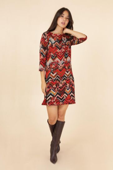 House of Smits Jurk print ritsjes rood ef3114899