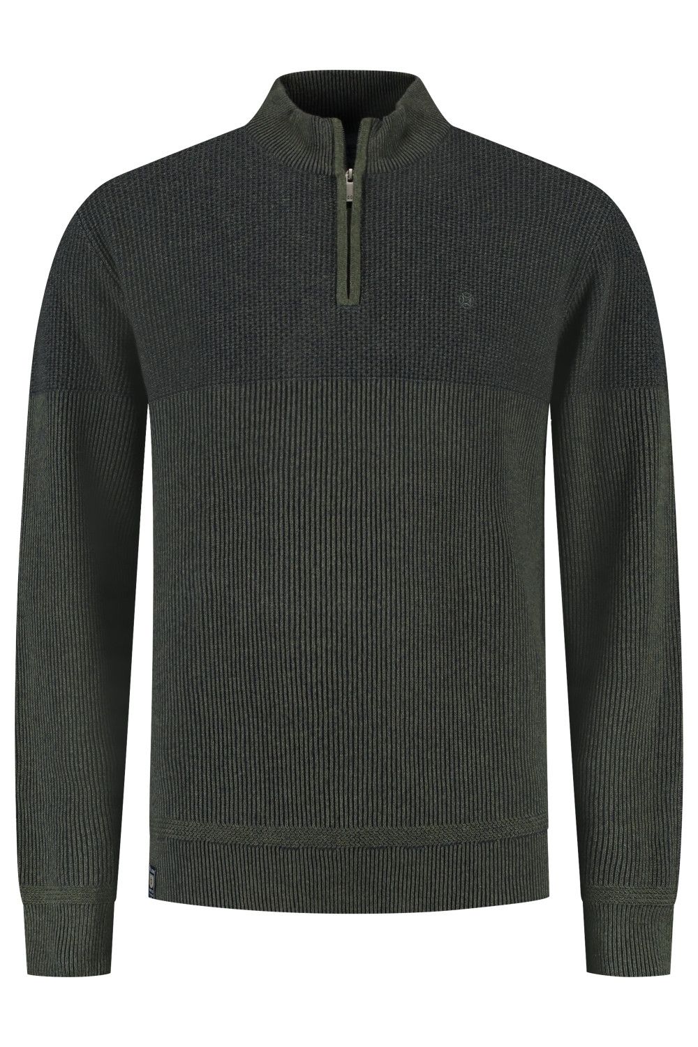 Fellows United Pullover half zip plated tuck knit Green Moss 52.1120