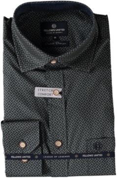 Fellows United Shirt lange mouw geomatric print st Green Moss 52.6559