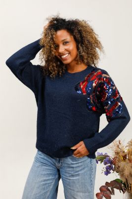 House of Smits Trui pailletten Marine efqs6032