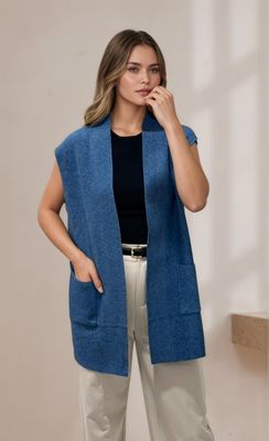 House of Smits Gilet lang rafblauw efj2508 House of Smits Gilet lang rafblauw efj2508