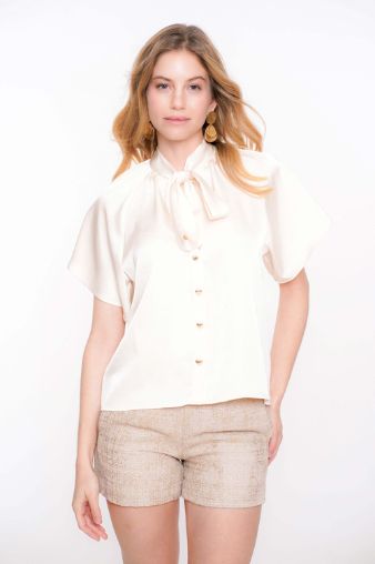 Geisha Blouse satin bow offwhite 53072 Geisha Blouse satin bow offwhite 53072
