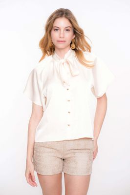 Geisha Blouse satin bow offwhite 53072
