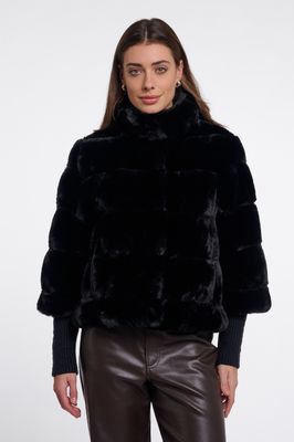 Rino & Pelle Jas faux fur met gebreide mouwen black Feline.7002512 Rino & Pelle Jas faux fur met gebreide mouwen black Feline.7002512
