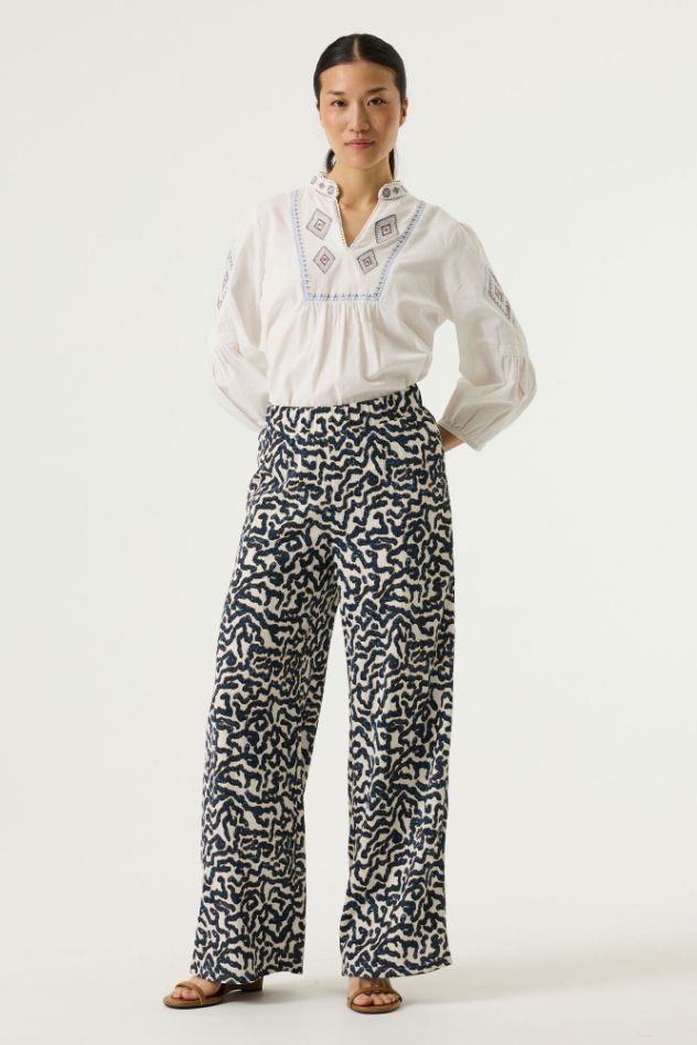 Garcia Broek crinkle print summer cobalt O260113