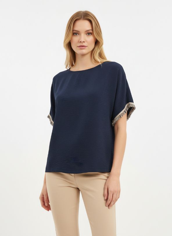 Batida Shirt crepe fringe marine 2459