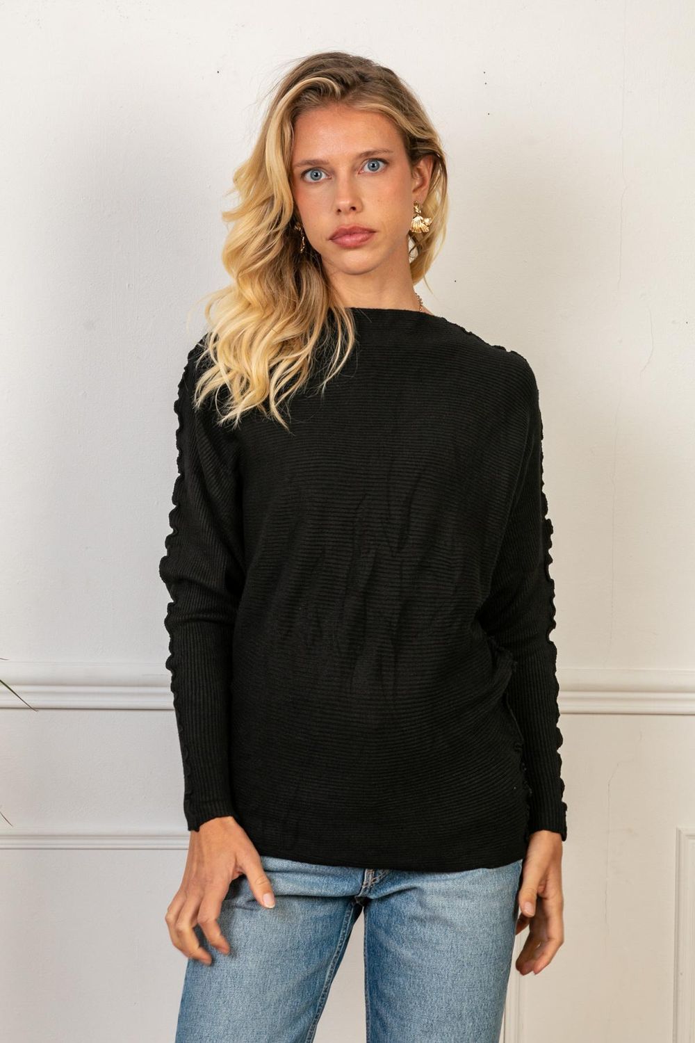 House of Smits Pull Ribby zwart ef336