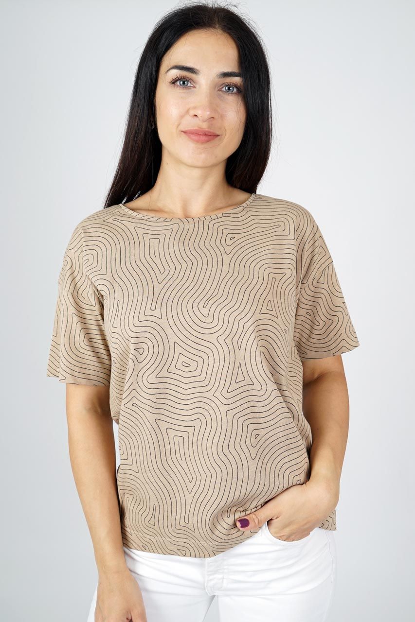 Smisses T-shirt print katoen zand k32505