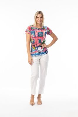 Orientique T-shirt print fuchsia 23099