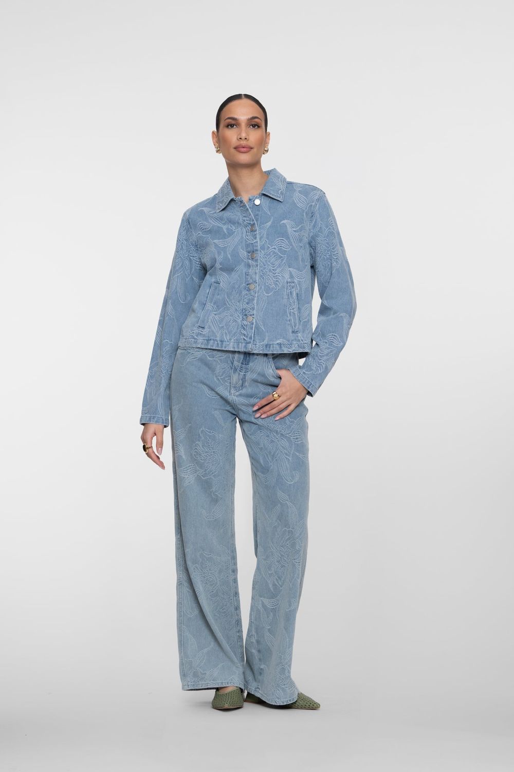 Geisha Jeans wide jacquard flower light stone 61005-10 Geisha Jeans wide jacquard flower light stone 61005-10