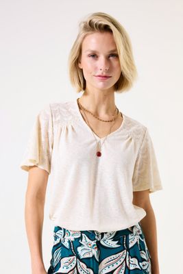 Garcia T-shirt broderie ecru g50203