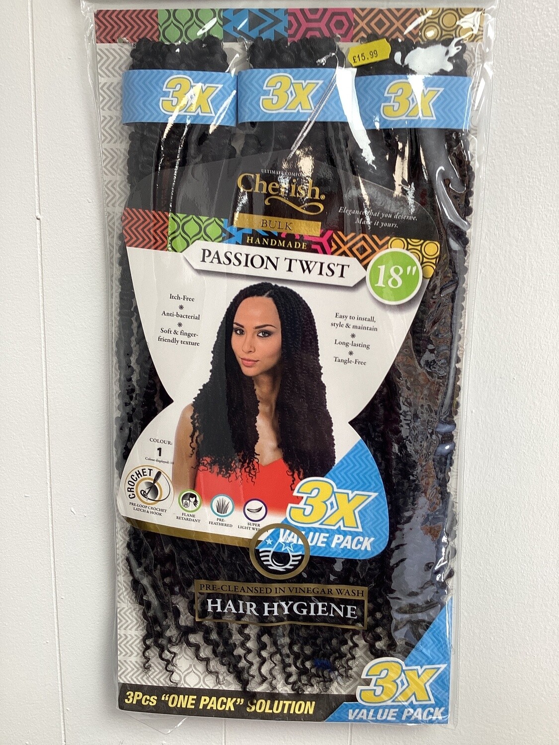 Cherish 3X passion Twist 18” Value pack Crochet Braid, Color: 1