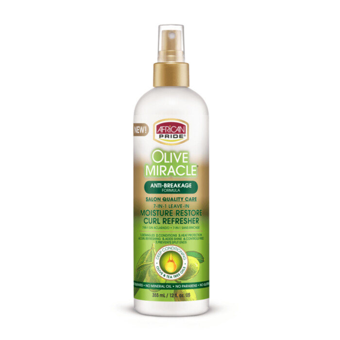 African Pride Olive Miracle 7in1 Leave in Moist Restore Curl Refresher 12oz