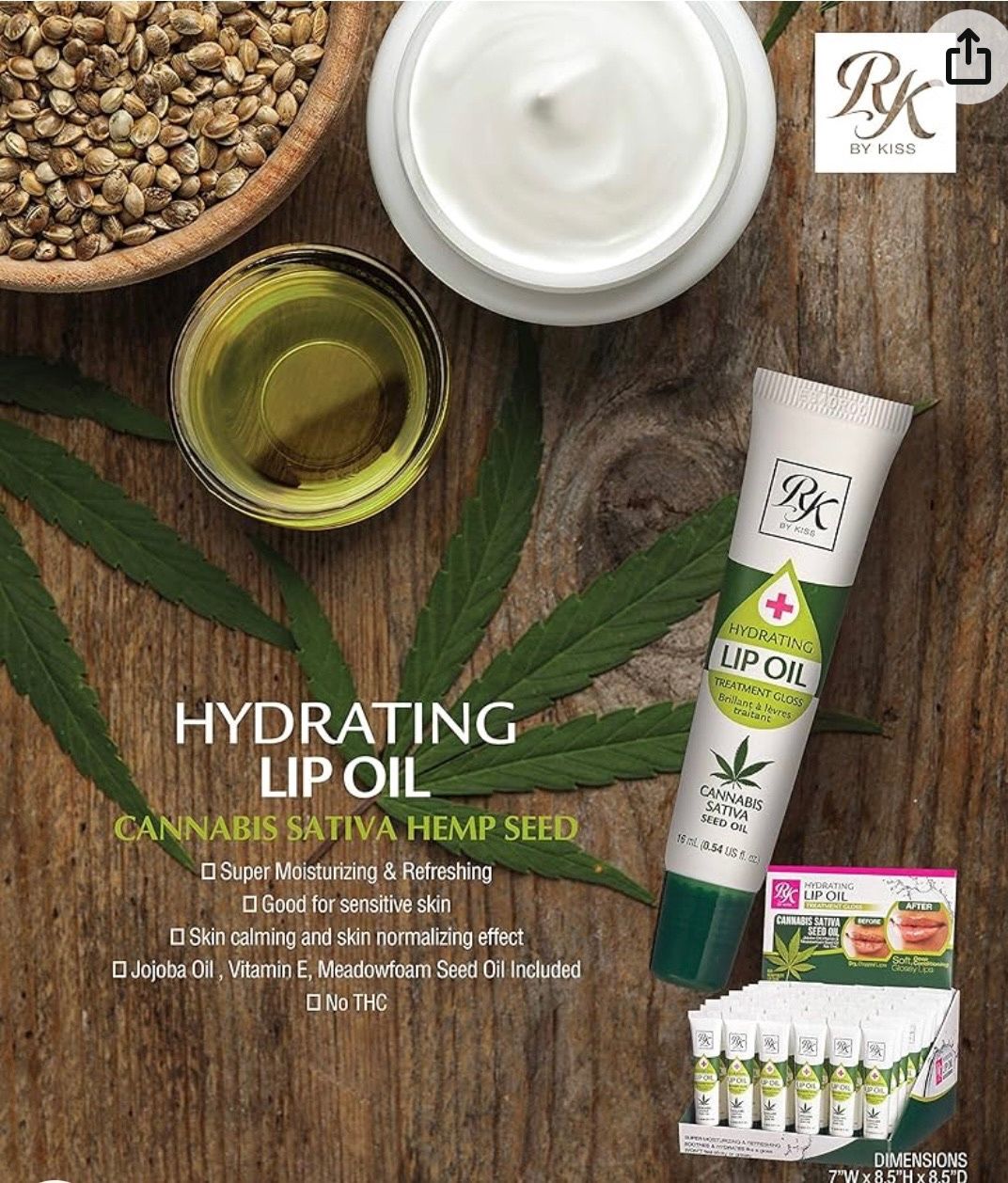 RUBBY KISSES Hydrating Lip Oil: Cannabis Sativa Seed Oil 10ml