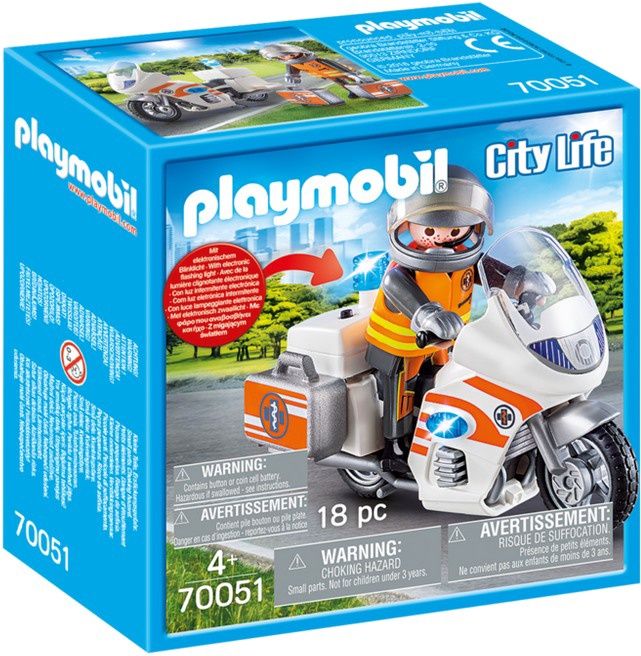 Playmobil City Life 70051- Rescue Motorcycle with Flashing Lights