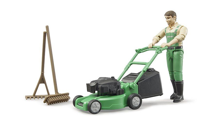 Bruder - Gardener with Lawnmower and Equipment