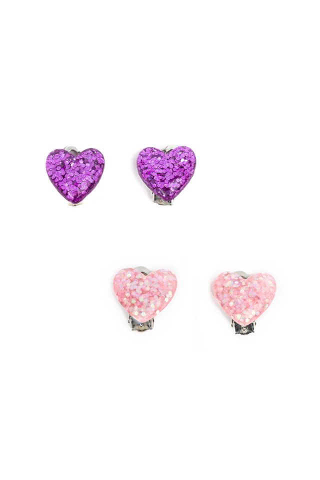 Great Pretenders - Boutique Glitter Hearts Clip On Earrings