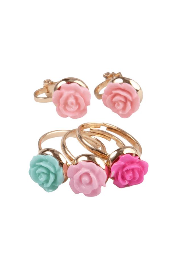 Great Pretenders - Boutique Rose Rings &amp; Earrings Set