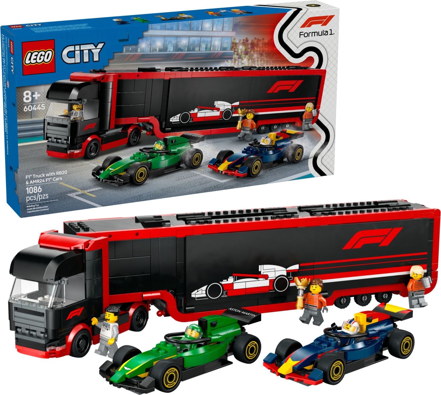 Lego  City 60445 - F1 Truck with RB20 &amp; AMR24 F1 Cars
