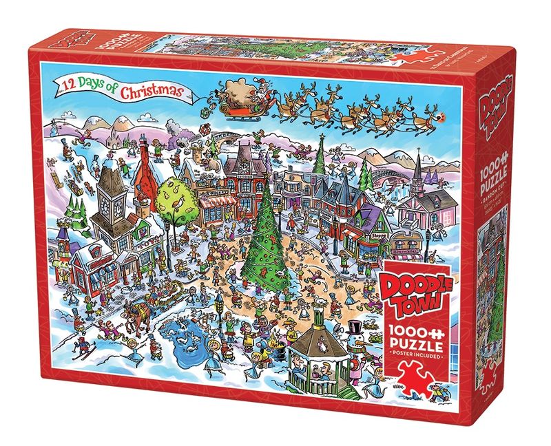 Cobble Hill 1000 Piece Puzzle - DoodleTown: 12 Days of Christmas