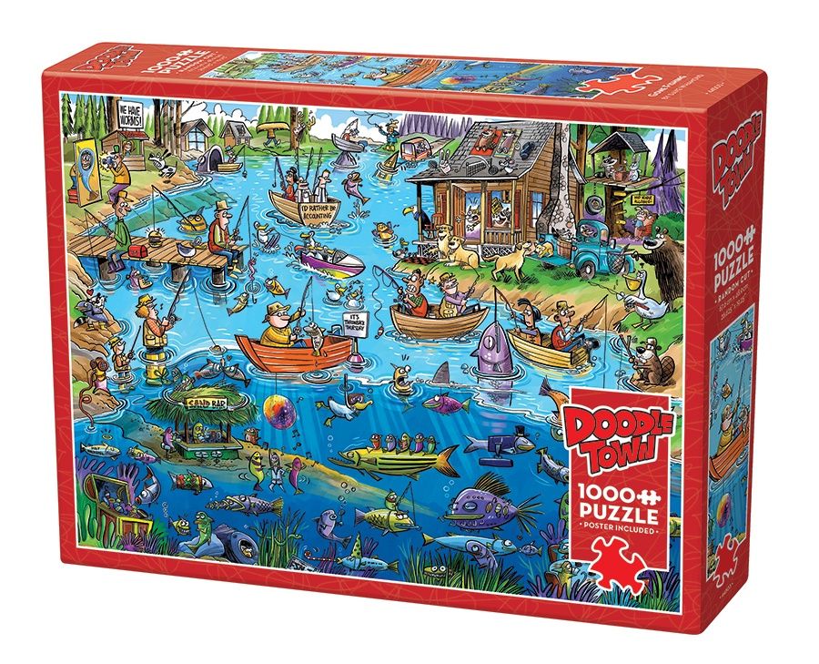 Cobble Hill 1000 Piece Puzzle - DoodleTown: Gone Fishing