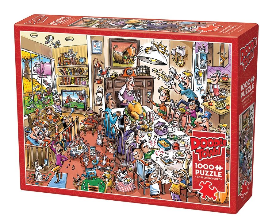 Cobble Hill 1000 Piece Puzzle - DoodleTown: Thanksgiving Togetherness