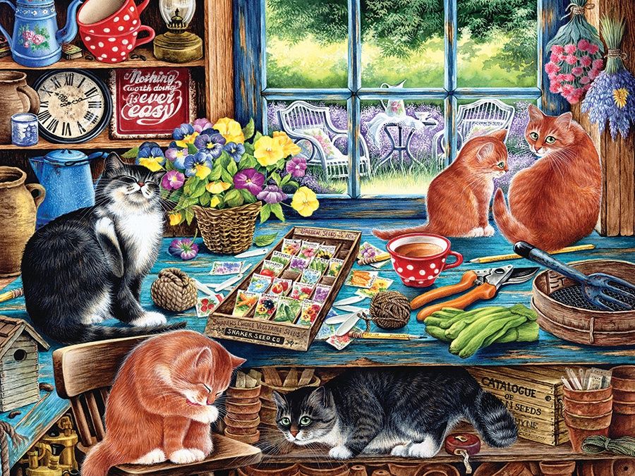 Cobble Hill 35 Piece Tray Puzzle - Garden Shed Cats