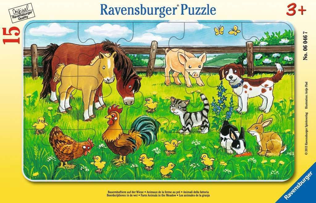 Ravensburger 15 Piece Tray Puzzle - Farm Animals in the Meadow