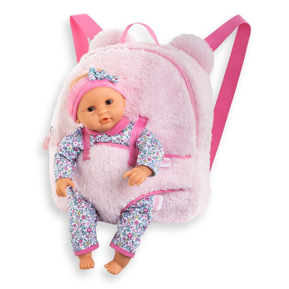 Corolle - Pink Plush Baby Doll Carrier Backpack