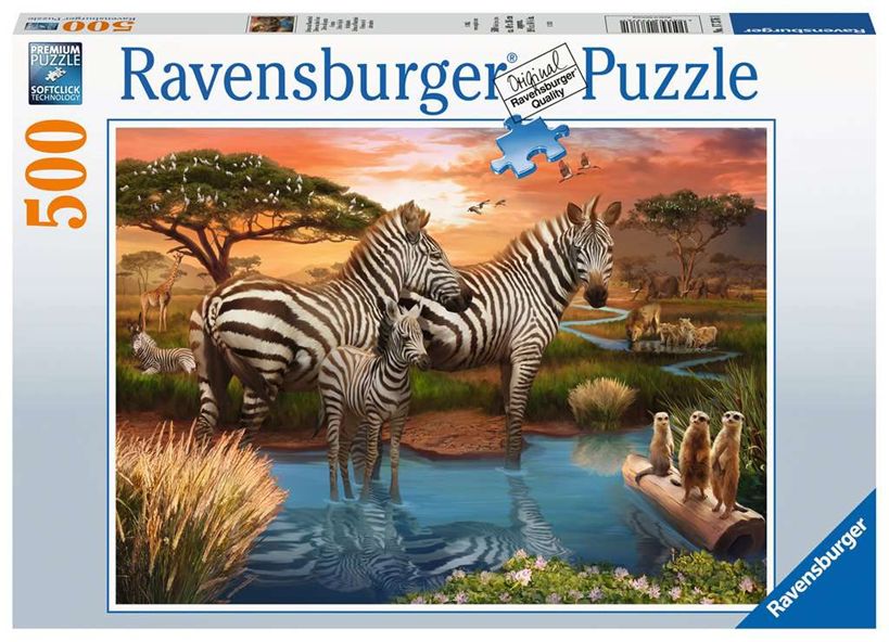 Ravensburger 500 Piece Puzzle - Zebras at the Waterhole