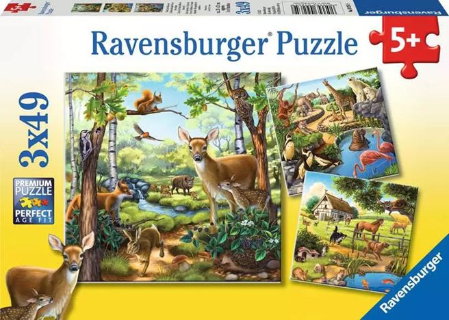 Ravensburger 3x49 Piece Puzzles - Forest/Zoo/Domestic Animals