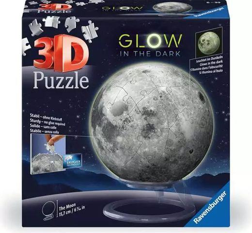 Ravensburger 72 Piece Glow in the Dark 3D Ball Puzzle - The Moon