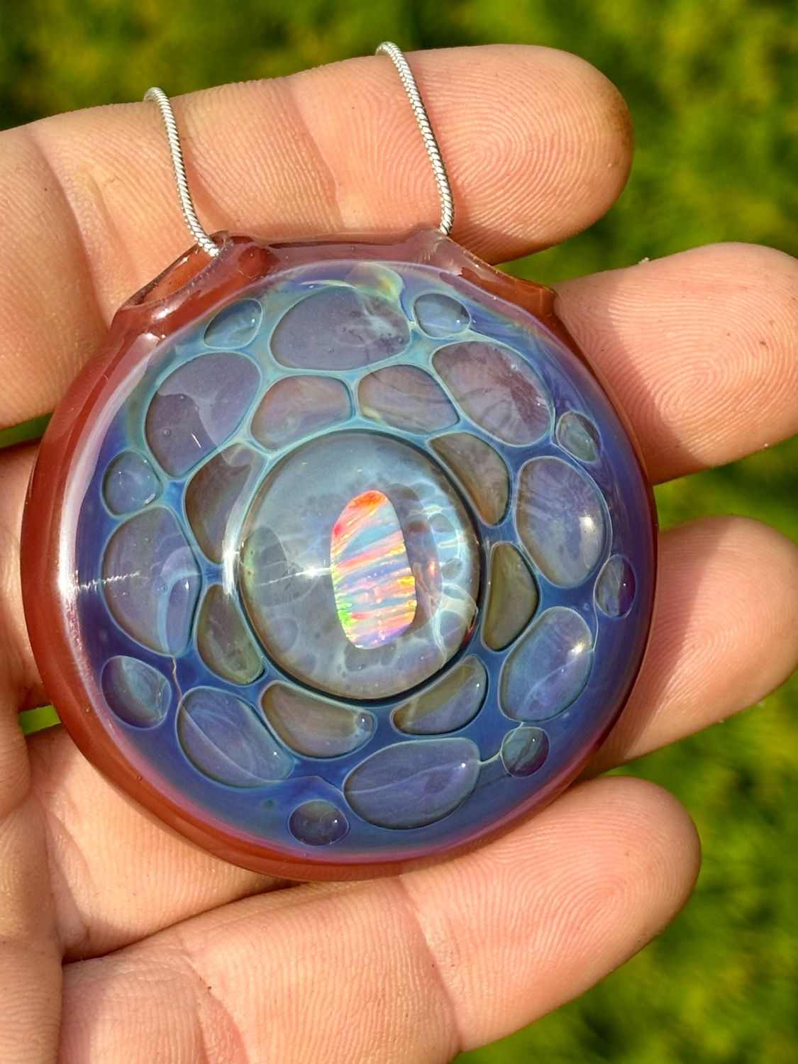 Glass Opal Honeycomb Pendant