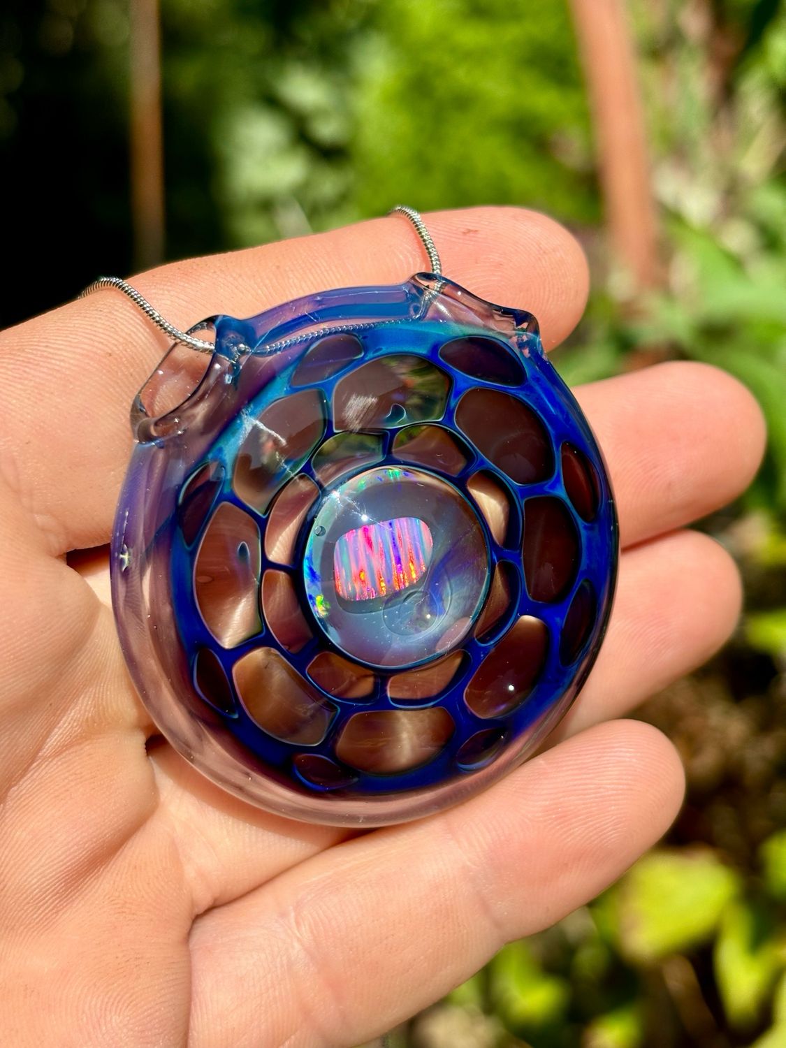 Glass Opal Honeycomb Pendant
