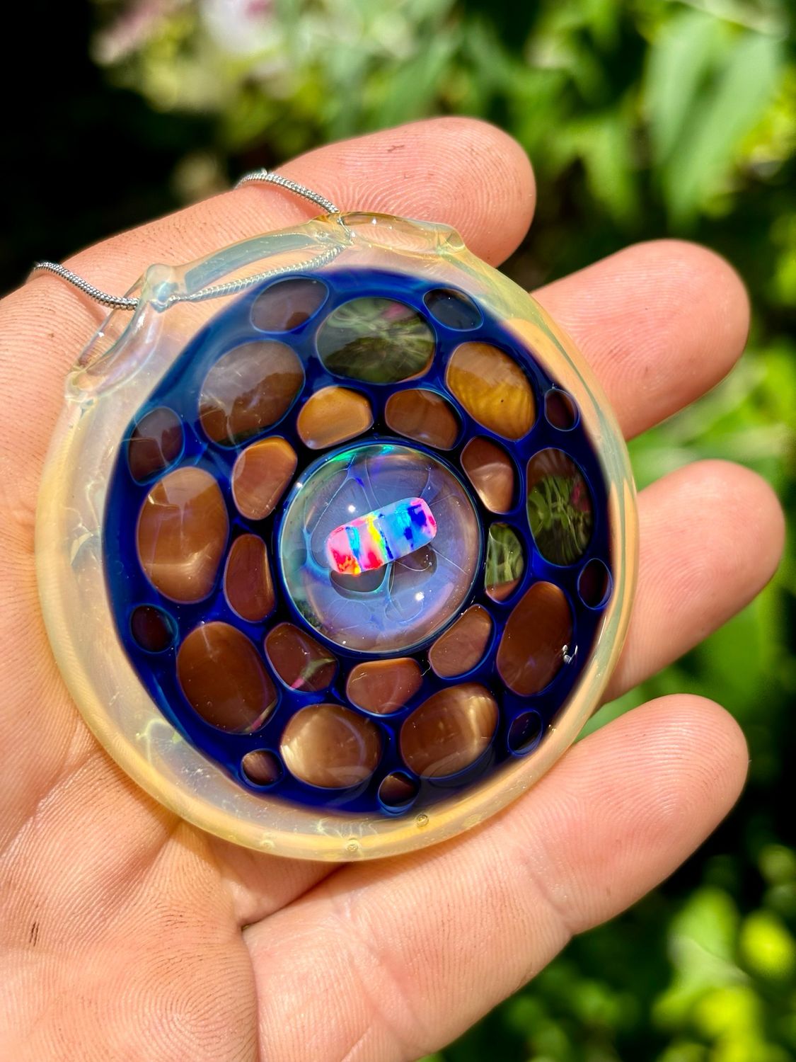 Glass Opal Honeycomb Pendant