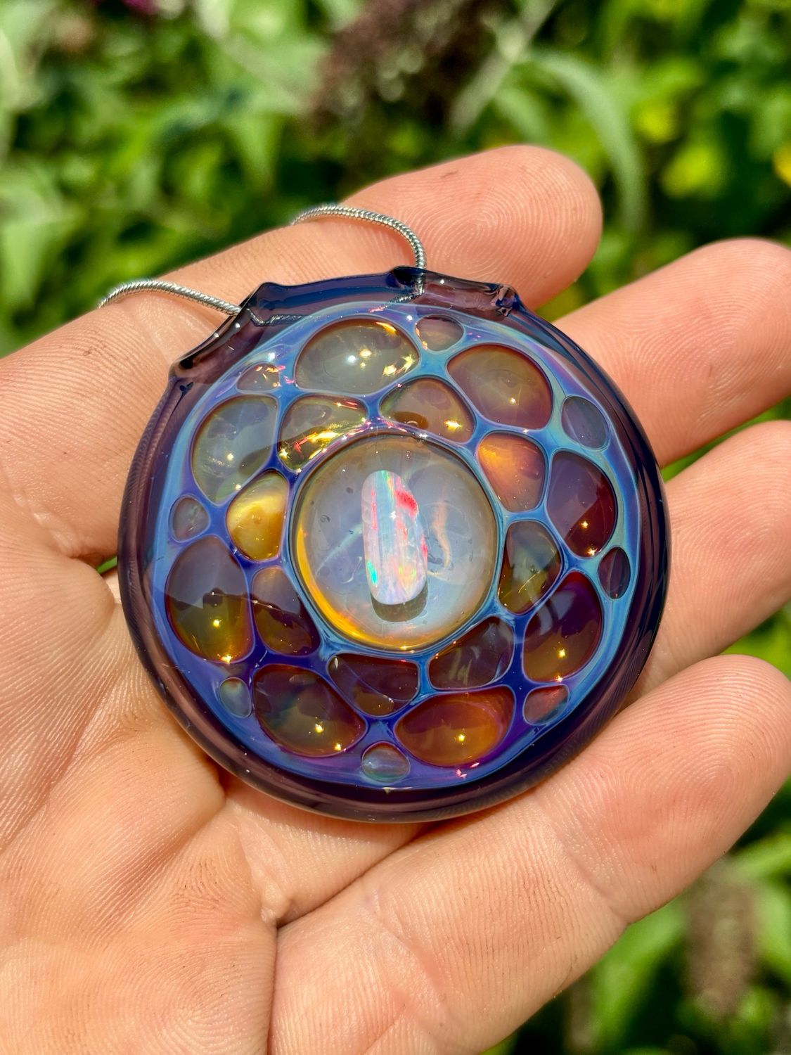 Glass Opal Honeycomb Pendant