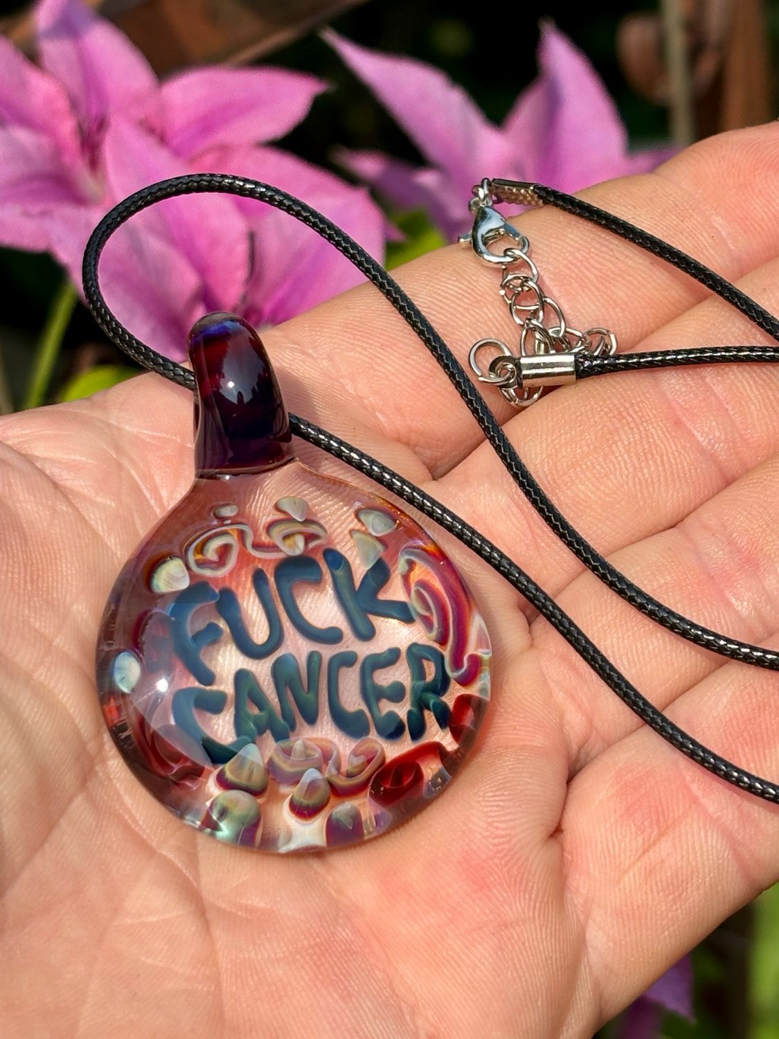 “F*ck Cancer” Glass Pendant Necklace