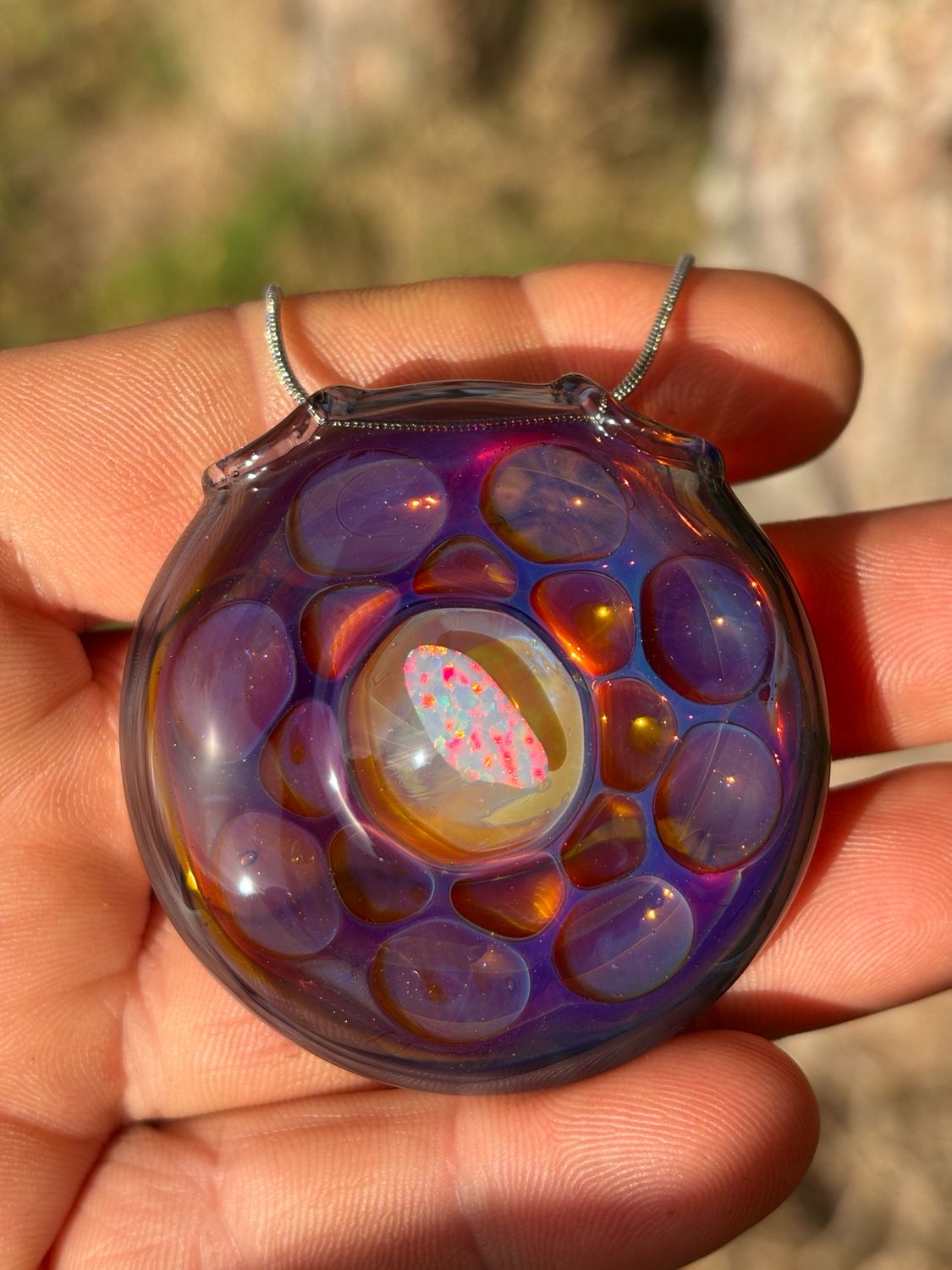 Opal Honeycomb Glass Pendant