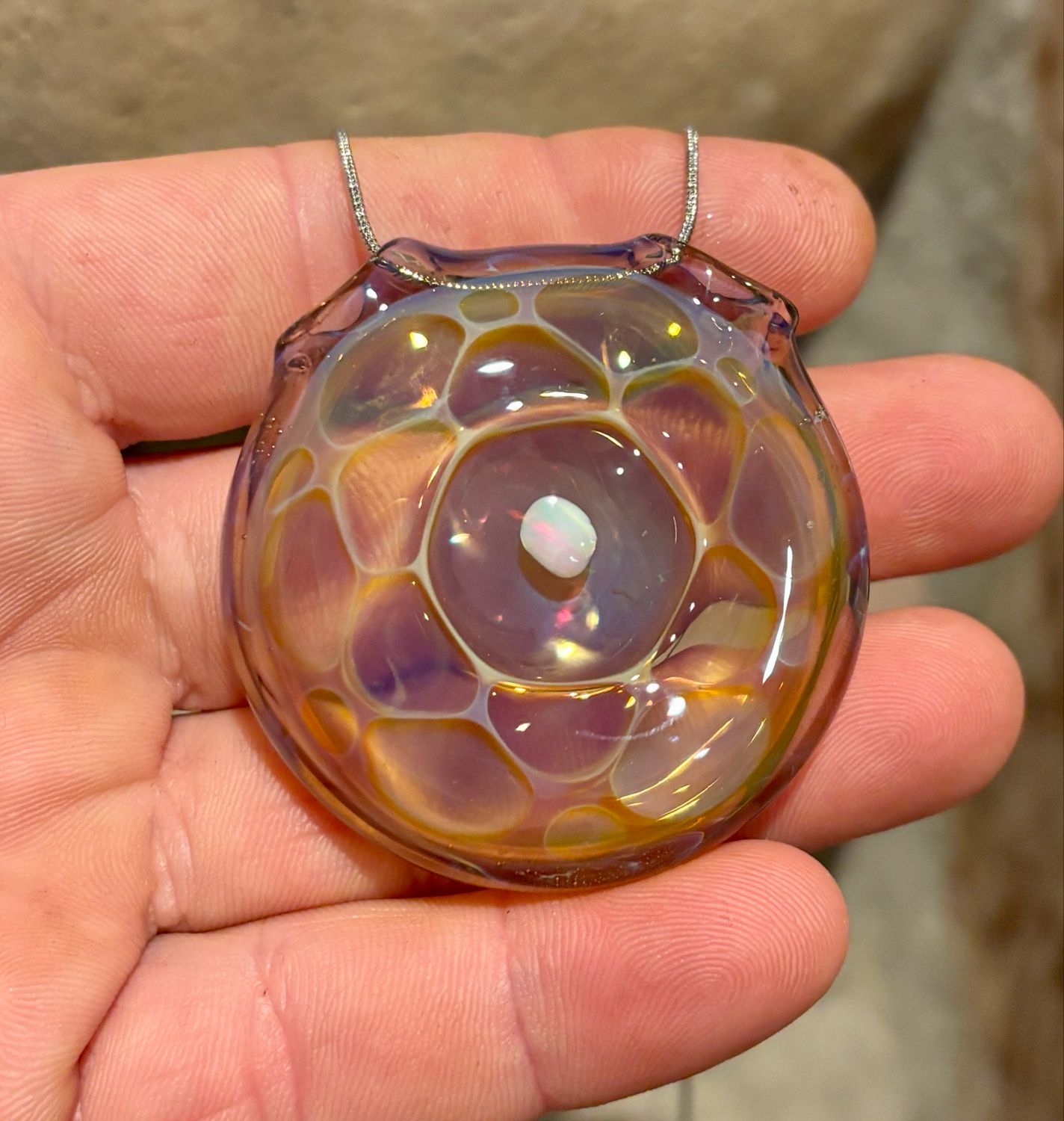 Opal Honeycomb Glass Pendant