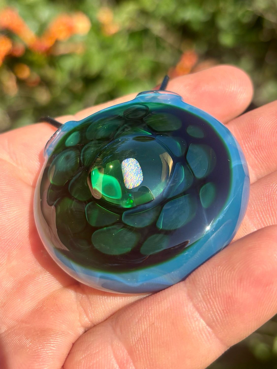 Glass Opal Honeycomb Pendant Necklace