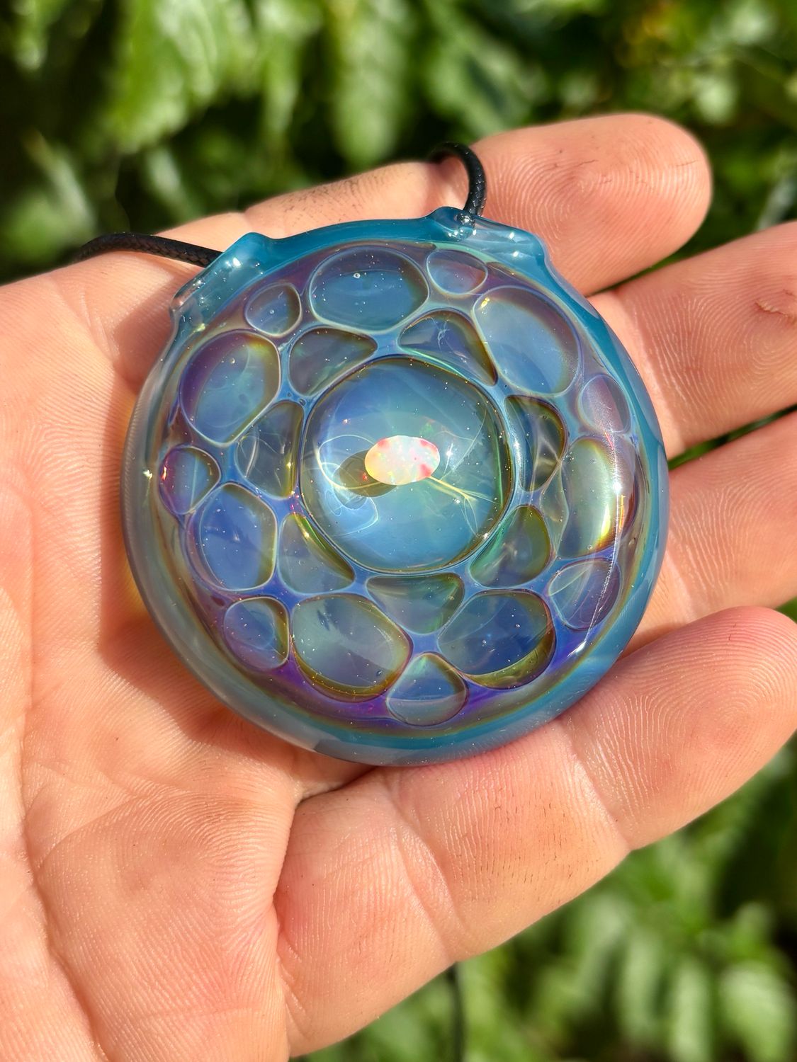 Glass Opal Honeycomb Pendant Necklace