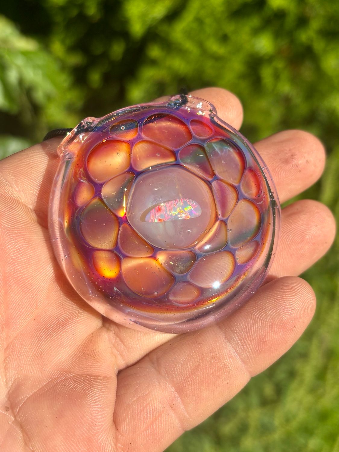 Opal Glass Honeycomb Pendant Necklace